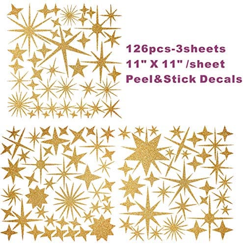 Sparkle Decals Star Wall Decals Nursery Wall Decal Kids Room Decor Stars Walls Art Murals Baby Room Star Stickers Peel and Stick Removable Decal Celestial Decoration(Vintage Gold) thumbnail 5