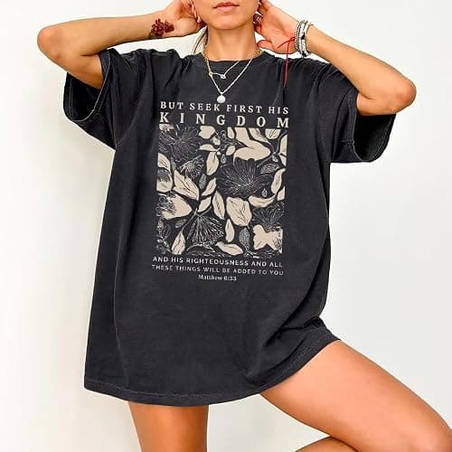 Wildflowers Shirt for Women Oversized Vintage Floral T Shirts Inspirational Graphic Tees Summer Casual Loose Beach Tops thumbnail 2