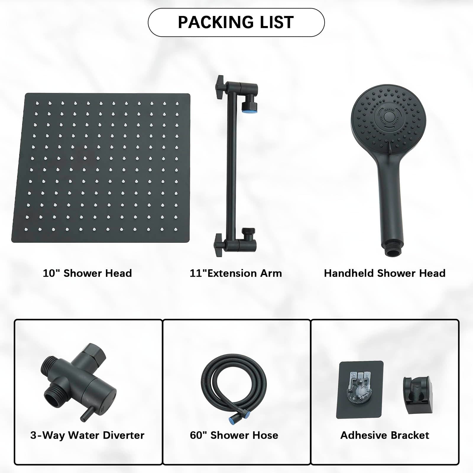Regaderas para Baño de Lluvia de Alta Presión de 8 "/ ducha de 5 Modos Rociado mano, con brazo de extensión de 11 '', cabezal de ducha ajustable con soporte, manguera de 1,5 m (Negro) thumbnail 7