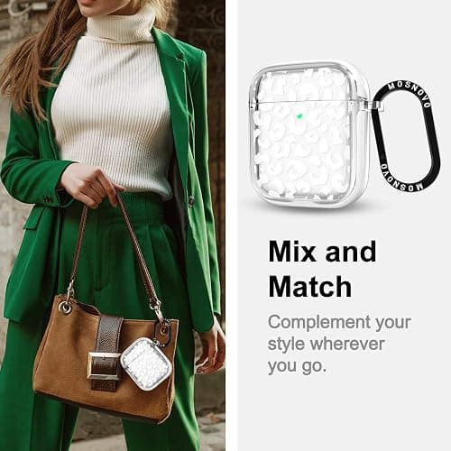 MOSNOVO AirPods Case, Stylish White Leopard Slim Case Cover with Shockproof Dual Layer Hard Bumper Protective Case for Apple AirPods 1 & 2 thumbnail 7