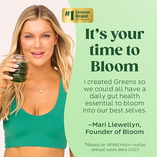 Bloom Nutrition Superfood Greens Powder, Digestive Enzymes with Probiotics and Prebiotics, Gut Health, Bloating Relief for Women, Chlorella, Juice Mix w/Beet Root Powder, 30 SVG, Orange Passionfruit thumbnail 6