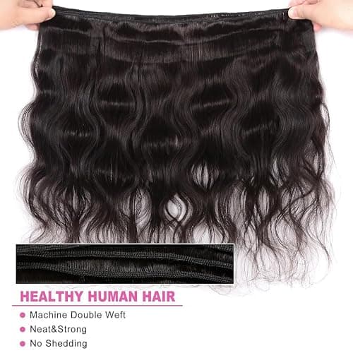 12A Human Hair Bundles 12 14 16 Inch Body Wave 3 Bundles Human Hair 100% Unprocessed Brazilian Virgin Hair Extensions Real Human Hair Quick Weave Hair Bundles for Women Double Weft Natural Black thumbnail 5