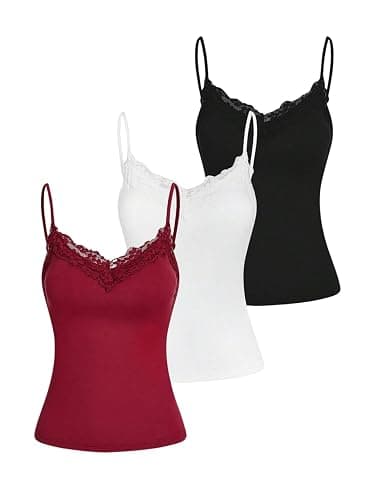 SOLY HUX Women's Camisole Tops with Built in Bra 3 Packs Lace Trim Spaghetti Strap Cami Tank Top - Image 1