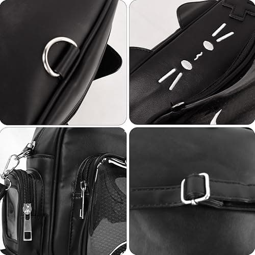Lifelix Cat Ita Bag Backpack with Clear Window, Kawaii Pin Display Crossbody Bag, Y2K Anime Purse for Pins (Black) | Clear window displays 10-20 enamel pins with insert board. 3-way carry: backpack, shoulder, crossbody. Water-resistant PU thumbnail 5