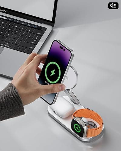 3-in-1 Charging Station for Apple Device, Qi2 25W Certified Magnetic Wireless Fast Charger Stand Compatible with MagSafe for iPhone 18/17/16/15/14/13/12/Air/Duo Series, Apple Watch & AirPods thumbnail 3