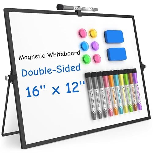 Grtard Dry Erase Magnetic White Board, 16''x12'' Double-Sided Desktop Whiteboard with Stand, Portable Small Whiteboard Set, Dry Erase Board for Drawing, ToDo, Office, Home, School(Black) - Image 1
