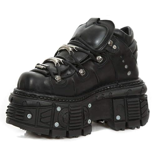 New Rock Ankle Boots M-TANK106-C2 Unisex Metallic Black 100% Leather Goth Emo Rock Platform thumbnail 5
