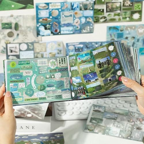 Dreamcore Retro Sticker Book, 72 Sheets with Mixed Writable Paper, PET & Art Coated Paper, Creative Activity Stickers, DIY Scrapbooking Phone Cases Laptops Party Gifts (LightDream) - Image 1