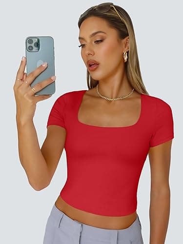 Trendy Queen Tshirts Shirts for Women Double Lined Going Out Crop Tops 2025 Spring Summer Workout Y2k Clothes Beach Fashion thumbnail 6