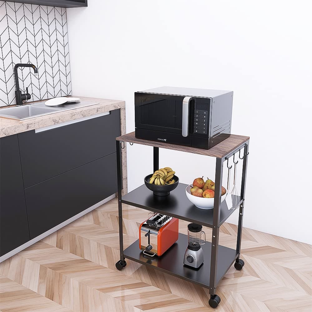 DECOWORLD || 3 Tier Premium Microwave & OTG Stand || Mutiple Platforms for Extra Storage with Hooks and Wheels|| Kitchen Oven Rack thumbnail 4