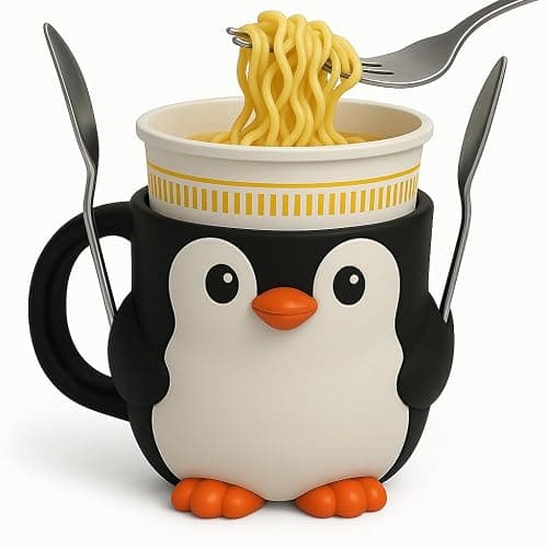 Ice Cream Pint Holder – Fits Standard Pints – Dual Spoon Sockets – Keeps Hands Warm – Fun Unique Designs with Vibrant Colors – Reusable Ice Cream Sleeve - Ramen Noodle Holder (Penguin) thumbnail 3