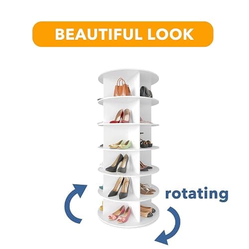 SpaceAid 6 Tier Rotating Shoe Rack Tower, Spinning Shoe Display Lazy Susan, Revolving 360 Shoe Rack Storage Round Carousel, Vertical Handbag Rotate Shoes Closet Organization (6-Tier White) thumbnail 7