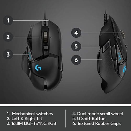 Logitech G502 HERO High Performance Wired Gaming Mouse, HERO 25K Sensor, 25,600 DPI, RGB, Adjustable Weights, 11 Buttons, On-Board Memory, PC/Mac thumbnail 5