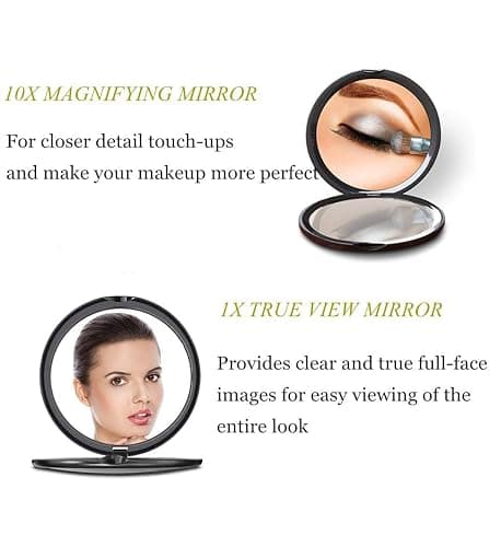 deweisn Magnifying Compact Cosmetic Mirror Elegant Pocket Handheld Makeup Mirror with Powerful 10x Magnification and 1x True View Mirror for Travel or Your Purse - Black thumbnail 8