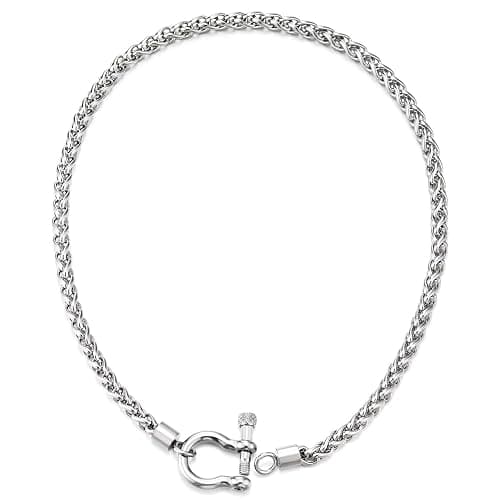 COOLSTEELANDBEYOND Mens Women Stainless Steel Foxtail Wheat Chain Necklace, Screw Anchor Shackle Nautical Sailor Clasp thumbnail 4
