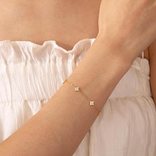 Bheop Bracelets for Women 14K Gold Silver Plated Ring Bracelet Hand Chain Dainty Evil Eye Heart Clover Daisy Cubic Zirconia Stackable Link Chain Hypoallergenic Body Jewelry Cute Trendy Gifts thumbnail 2
