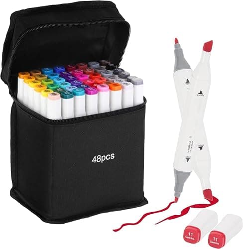 48 Colour Alcohol Markers Set - Dual Tip Permanent Alcohol Based Marker Pens for Colouring Drawing Graphic Sketch Manga Graffiti Art Double Ended Coloured Paint Markers Pen for Adults Kids Artist - Image 1