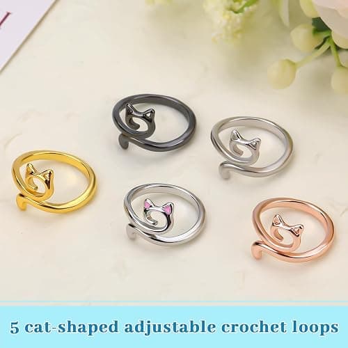 FOUSNOW 5 Pcs Crochet Ring, Adjustable Crochet Tension Rings, Yarn Ring for Finger Knitting Loop Accessories Tools, Yarn Rings for Women Mother Grandma thumbnail 7