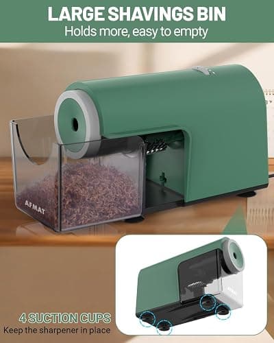 AFMAT Electric Pencil Sharpener, Fully Automatic Pencil Sharpener for 6.5-10.5mm No.2/Jumbo/Colored Pencils, Auto in & Out, 5 Sharpness Modes, 10000+ Sharpenings for Classroom Home Office, PSC5(Green) thumbnail 7