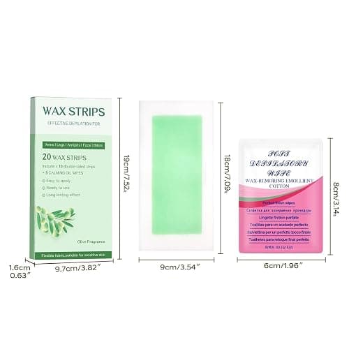 Wax Strips Body – 98% Natural & Hypoallergenic | Face Hair Removal Strips & Waxing Kit for Women | No-Heat Solution for Arms, Legs, Bikini, Brazilian | Safe for All Skin Types | 20 Pieces thumbnail 7