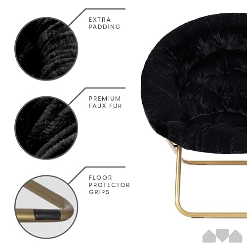Milliard Saucer Chair For Adults, Teens & Kids, Black, Faux Fur XL Circle Chair for Bedroom, Dorm & Gaming, Foldable Comfy Accent Seat for Small Spaces, Folding Moon / Mushroom / Round Oversized Style thumbnail 8