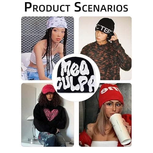 GFLPO MEA Culpa Beanie Y2k Beanie Women Beanies Y2k Hat Graphic Beanies Winter Hat Knit Skull Cap Knitted Cap Y2k Accessories thumbnail 4