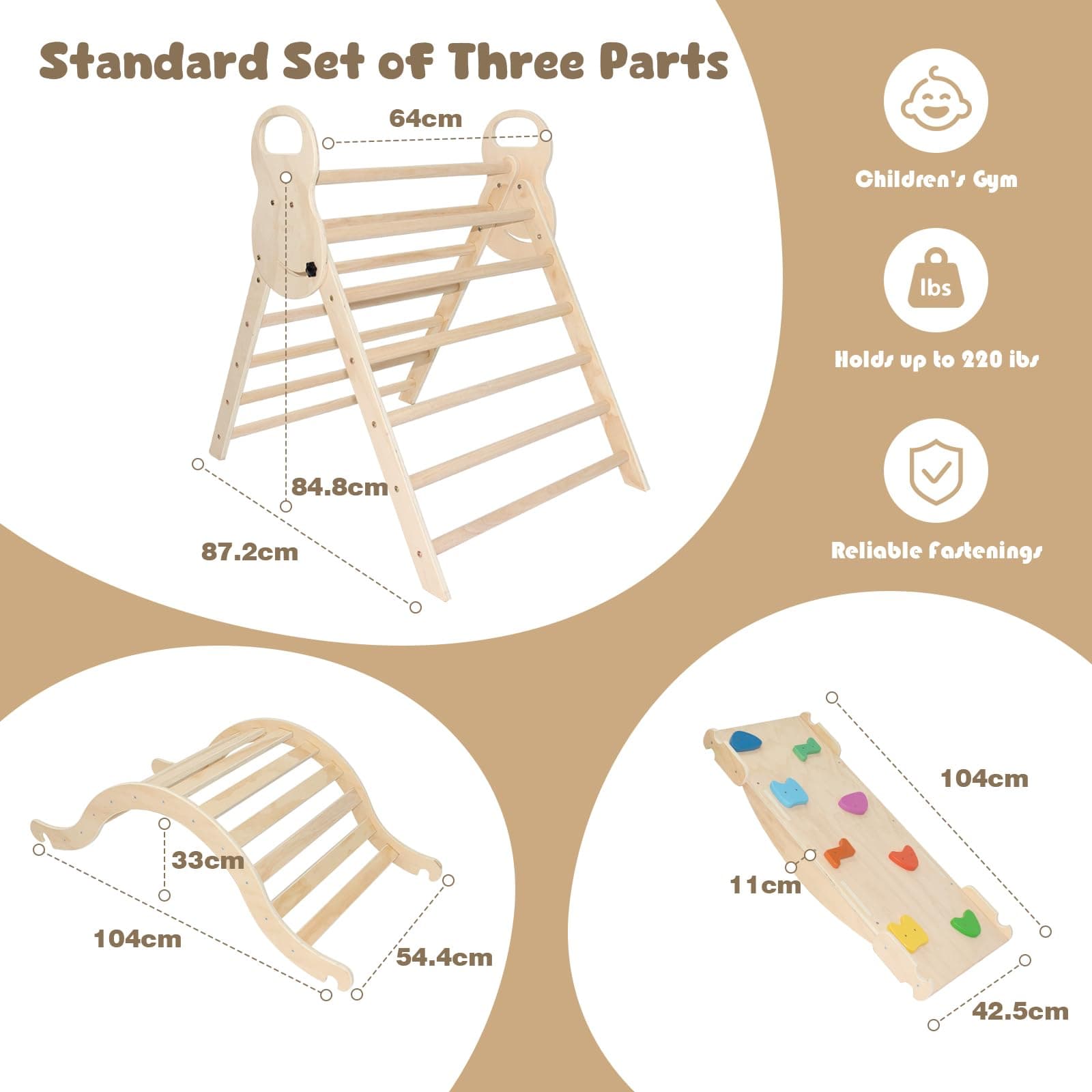 7 in 1 Large Pikler Triangle Set,Foldable Climbing Toys Wooden Montessori Climbing with Sliding Ramp&Arch Rocker for Toddlers,Climber Indoor Playground Set for Kids (Wooden Color) thumbnail 4