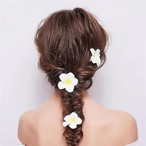 Geettcaifu 4 Pcs 7cm Hawaiian Frangipani Plumeria Foam Hair Clips, Head Flower Party Beach Hair Clips - White and Pink thumbnail 7