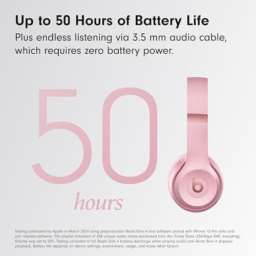 Beats Solo 4 - Wireless On-Ear Bluetooth Headphones, Up to 50-Hour Battery Life, Ultra-Lightweight Comfort, Powerful and Balanced Sound, Apple & Android Compatible - Metallic Pink thumbnail 4