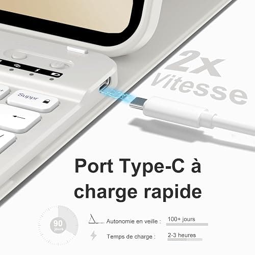 drivego Coque Clavier pour iPad A16 11/10 Ème Generation (11 Pouces 2025/10.9 Pouces 2022), Étui Keyboard à Touches Anti-Arrachage avec Porte Crayon, AZERTY Layout pour iPad 10eme/11eme, Gris Clair thumbnail 4