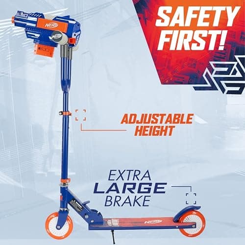 NERF Kick Scooter for Kids, Dual Barrel Blaster Fires Up to 40 Feet, Supports Up to 150lbs, Rear Brake, Sturdy Steel Frame, Wide Surface Textured Molded Deck, Outdoor Activities for Boys/Girls thumbnail 7