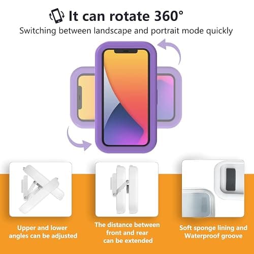 SZSUYAD Waterproof Shower Phone Holder,360° Rotation Shower Phone Case, Angle Adjustable, Anti-Fog High Sensitivity,for Bathroom,Batheub, Kitchen Wall,Compatible with 4" - 6.8" Cell Phones thumbnail 3