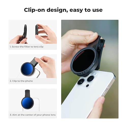 K&F Concept 52mm Clip-on ND2-400 Phone Camera Lens Filter Kit, Adjustable Neutral Density Filter Compatible with iPhone 15 14 13 12 11 thumbnail 6