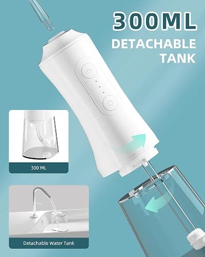 Water Flosser, Water Dental Flosser Pick for Teeth, 300ML IPX7 Waterproof Oral Irrigator, 3 Modes 4 Replaceable Jet Tips, Professional Flossing Cleaning Picks for Home Travel Gums (White) thumbnail 6