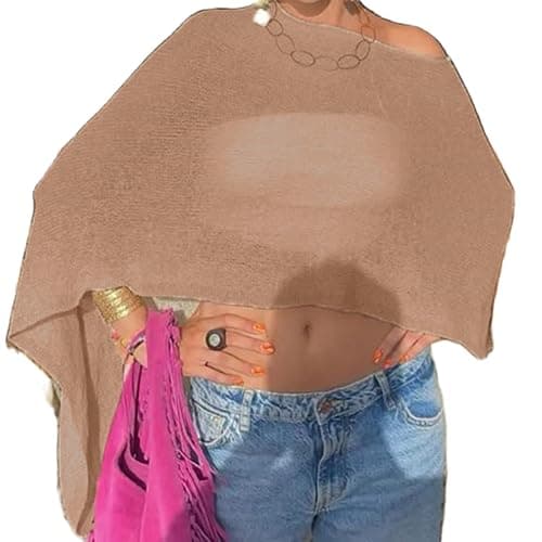 Women Sheer Poncho Top Lightweight Knit Crochet Shrug Bolero Mesh Batwing Sleeve Sweater Cover Up Beachwear - Image 1