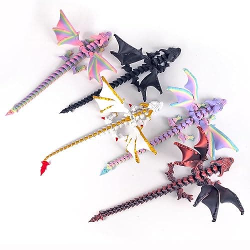 WUQIREN 3D Printed Dragon with Wings, 3D Printed Animals Toys, Fidget Dragon Toys, Flexible Articulated Winged Crystal Dragon Model, Desktop Pet Decor, Dragon Gift for Kids & Adult (Random-Rainbow) thumbnail 6