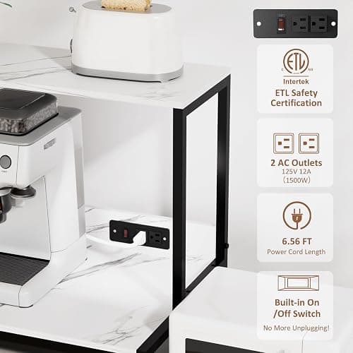 QieerHior Mini Fridge and Microwave Stand Over Refrigerator Storage Shelf with Power Outlet, 5 Tiers Adjustable Bakers Rack Cabinet Coffee Bar Appliance Organizer for Dorm Office,Marble-Look thumbnail 4