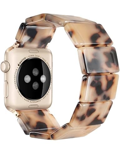 Heesch Stretchy Resin Watch Band Compatible with Apple Watch for Women, Tortoise Watch Strap Bracelet Wristband for iwatch Series Ultra/10/9/8/7/SE/6/5, 38/40/41/42mm, 44/45/46/49mm, Rectangle thumbnail 6