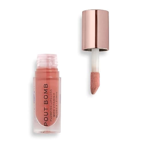 Revolution, Pout Bomb Plumping Lip Gloss, High Shine, Rich Glossy Pigment, Infused with Vitamin E, Kiss Nude, 0.15 fl oz - Image 1