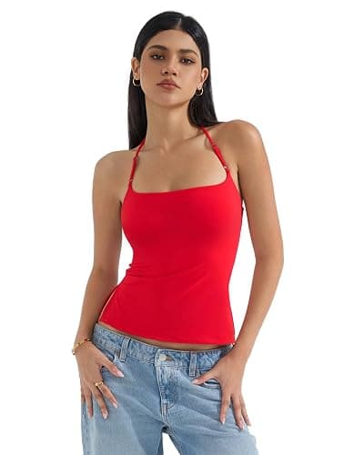 SUUKSESS Women Halter Double Lined Tank Top Backless Going Out Camisole Crop Top - Image 1