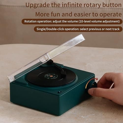 Vintage Vinyl Record Player Style Bluetooth Speaker Phonograph Style Retro Bluetooth Speaker White Cute Look Gift for Girls Good Bass Enhancement Loud Volume thumbnail 4
