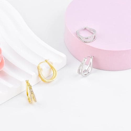 Hypoallergenic Hoop Earrings for Women, 14K Gold Plated Double Hoops Earrings with Cubic Zirconia Pave Cluster Lightweight Hoops Earrings for Lover Anniversary Birthday Christmas thumbnail 9