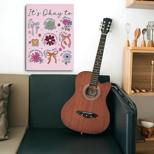 Inspirational Gifts for Women Girls Boho Floral Bow Hippie Decor Canvas Wall Art Wall Decor, Affirmations Mental Health Framed Prints Poster Artwork for Home Office Bedroom Girls Room,11.4x15IN thumbnail 4