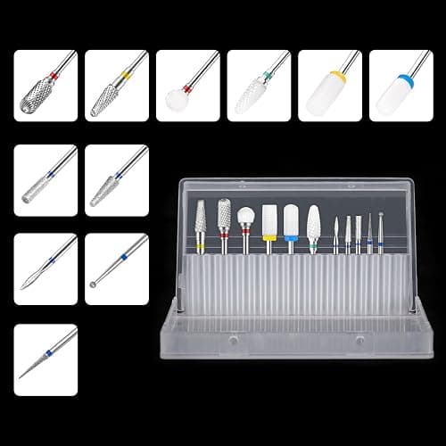 12 Pièces Broderie Ponceuse Ongles, Professionnelle embout ponceuse ongles ceramique pour Enlever le gel et les Cuticules thumbnail 2
