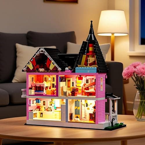1349PCS Pink Palace House Building Set, Halloween Haunted House Blocks Toy, with Lights Christmas for Teens Girls 12+ ，Halloween House Kit for Kids Adults thumbnail 7