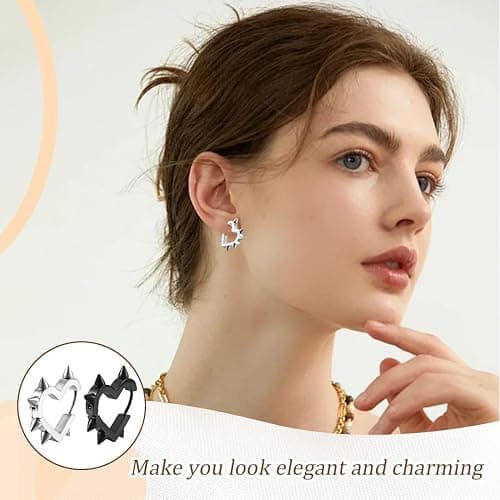 RAMGLYO 4 Stück Gothic Earrings, Heart-shaped Punk Rock Style Y2K Studs, Delicate Jewelry Gifts for Women and Girls (Schwarz + Silber) thumbnail 6