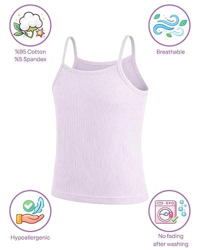 Donella Girls Camisole Undershirts - Toddler Girls Cotton Ribbed Cami 5 Pack thumbnail 2