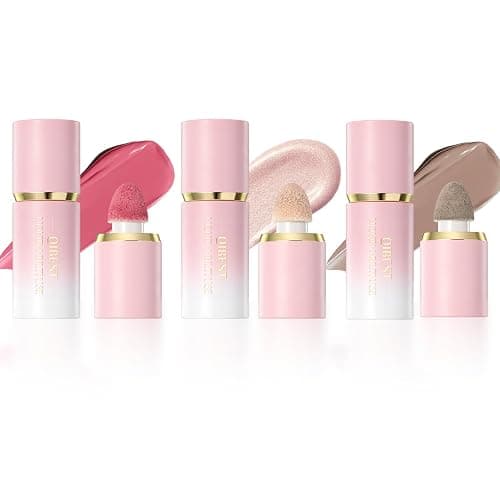URQT 3PCS Highly Pigmented Liquid Contour - Built-in Sponge Tip Sculpted Complexion Wand Long Lasting Natural Buildable Highlighters Contouring Bronzer (Contour+Highlighter+Blush) - Image 1