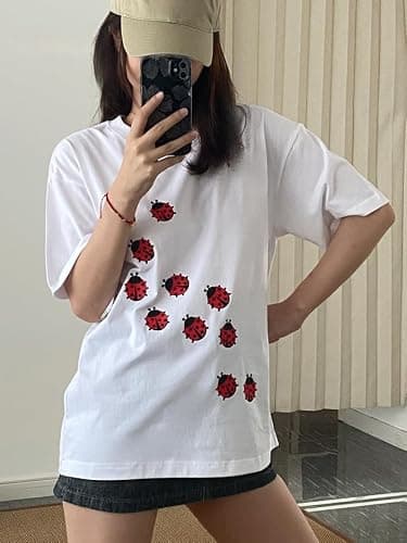 JOLILUNA Whimsy Twee Clothes for Women Oversize Graphic Ladybug Tee Y2k Fashion Whimsical Clothes Streetwear thumbnail 2