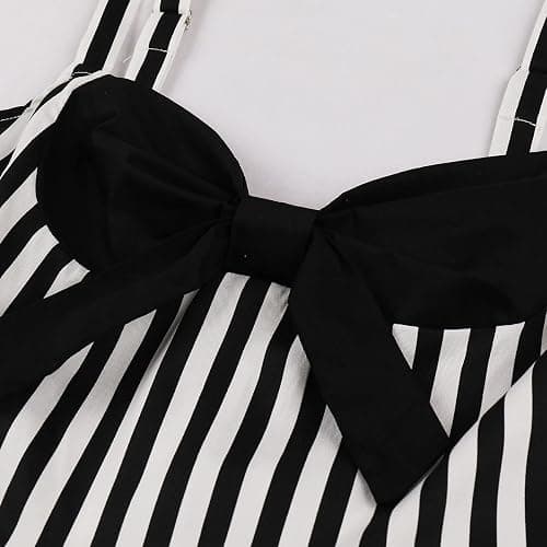 Women Spaghetti Straps 50s Vintage Stripes Cocktail Party Swing Dress Sleeveless Color Block Retro 1950s Audrey Hepburn Rockabilly Prom Tea Dress Wedding Fit Flare A Line Midi Dress Black-Stripes L thumbnail 4